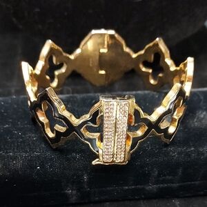 Spartina 449 Gold and Blue Hinge Clover Bracelet with safety clasp and pave!